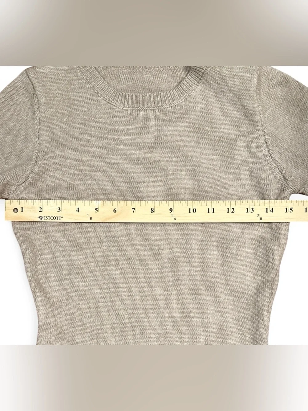 COSMINA Khaki Knit Sweater Dress with White Lace Trim Asymmetrical Hem S